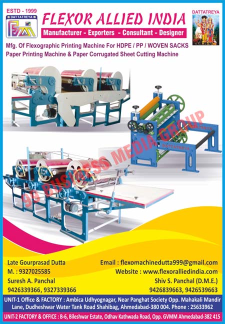 Flexographic Printing Machines, PP, Woven Sacks Paper Printing Machines, Paper Corrugated Sheet Cutting Machines