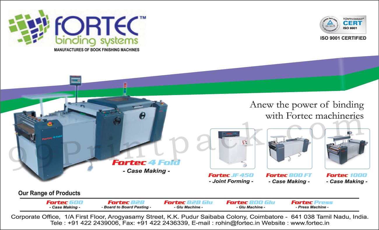 Book Finishing Machines, Case Making Machines, Glue Machines,Press Machine, Joint Forming, Binding Machine, Book Binding Machine, Turning Machines