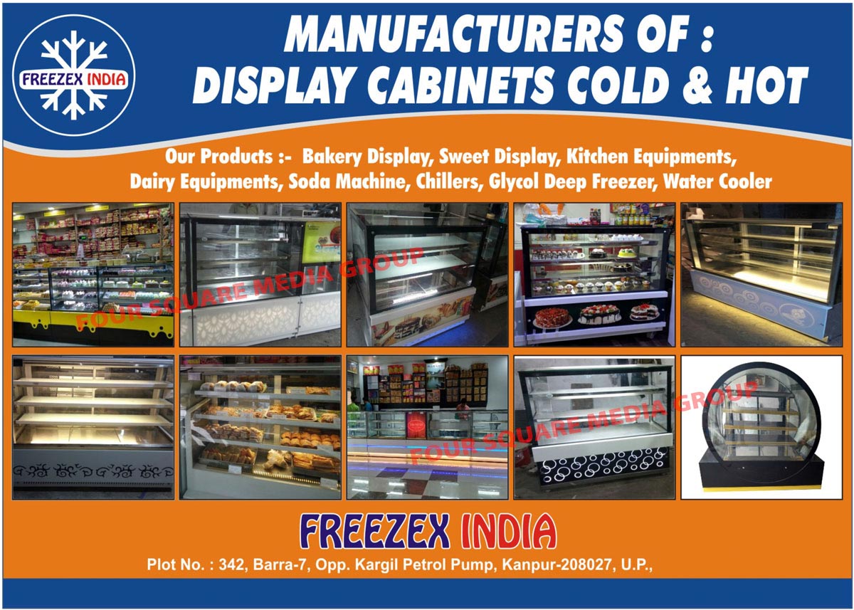 Cold Display Cabinets, Hot Display Cabinets, Bakery Display Counters, Sweets Display Counters, Kitchen Equipments, Dairy Equipments, Soda Machines, Chillers, Glycol Deep Freezer, Water Coolers