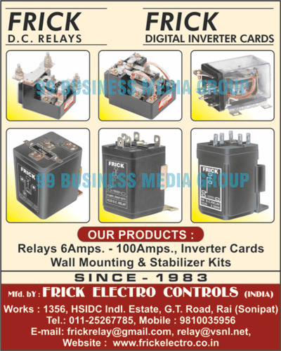 Digital Inverter Cards, Relays, DC Relays, Wall Mountings, Stabilizer Kits, AMPS Relays, UPS, Inverters, Micro Controller Based Inverters, Electronic Parts, Wall Mounting Kits, Inverter Cards