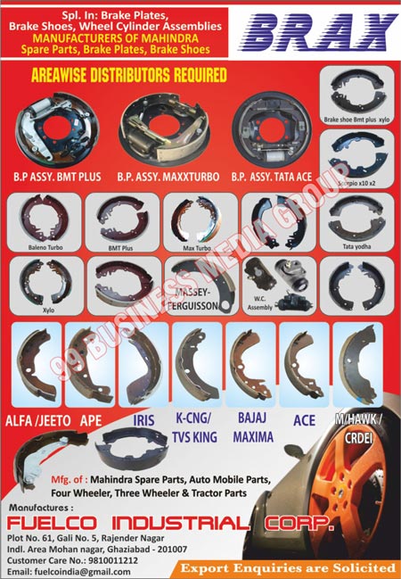 Three Wheeler Brake Shoes, Three Wheeler Brake Plates, Three Wheeler Disc Pads, Automobile Parts, Auto Parts, Automotive Parts, Four Wheeler Brake Shoes, Four Wheeler Brake Plates, Four Wheeler Disc Pads, Tractor Parts, Three Wheeler Parts, Four Wheeler Parts, Automotive Spare Parts, Three Wheeler Spare Parts, Four Wheeler Spare Parts, BP Assemblies, Mahindra Spare Parts, WC Assemblies