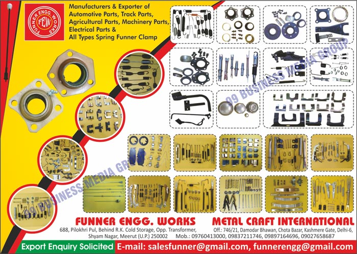 Automotive Parts, Truck Parts, Agricultural Parts, Machinery Parts, Electrical Parts, Spring Funner Clamps