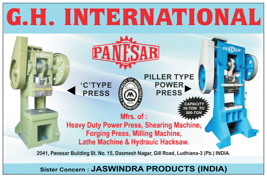 Power Presses, Milling Machines, Shearing Machines, Lathe Machines, Hydraulic Hacksaw Machines