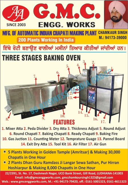 Arabic Bread Automated Systems, LPG Indian Chapati Equipments, Bakery Equipments, Chapati Making Machines, Roti Making Machines, Automatic Indian Chapati Making Plants, Three Stage Baking Ovens