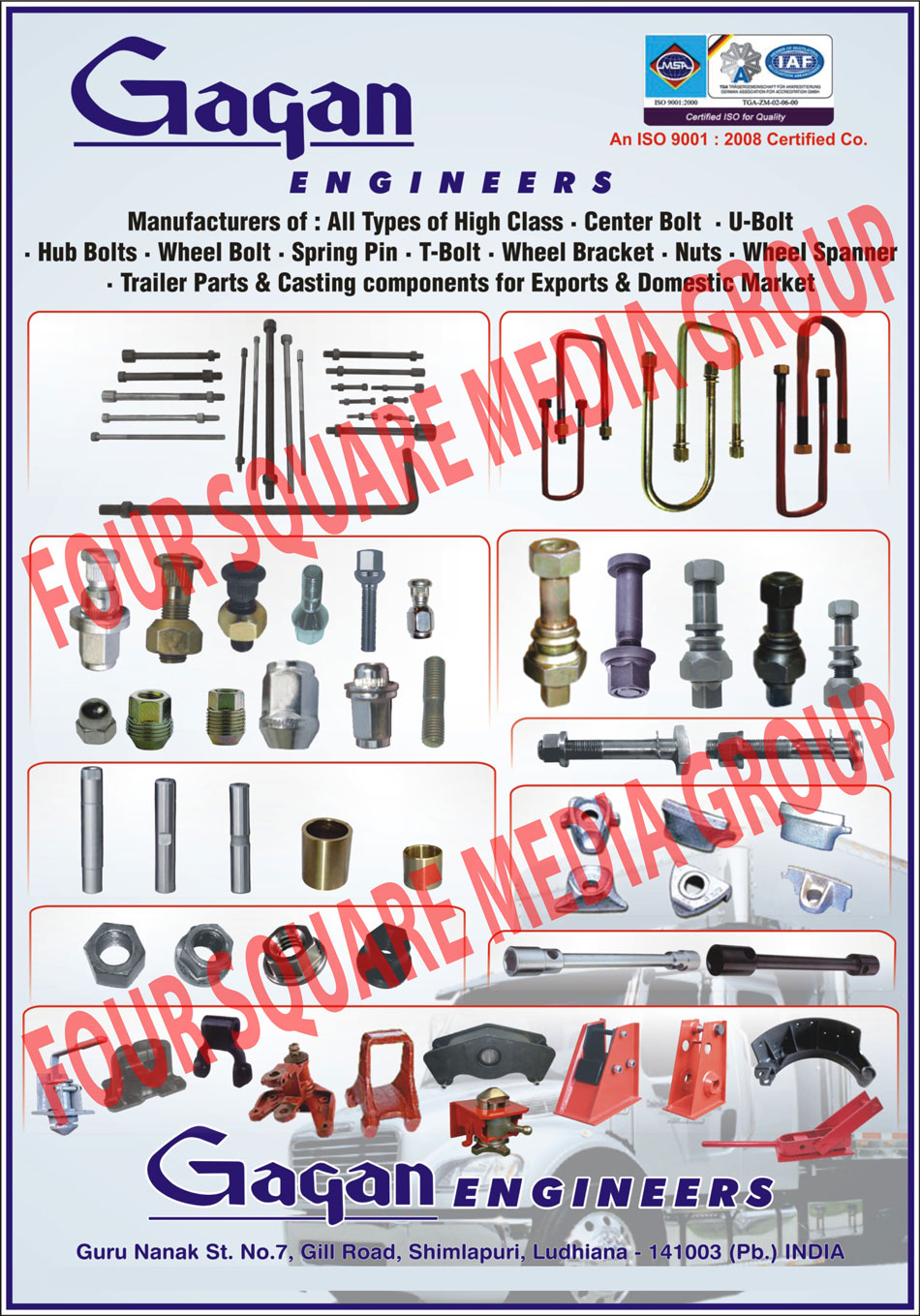 U Bolts, Bolts, Wheel Bolts, Center Bolts, Hub Bolts, Spring Pins, T Bolts, Wheel Brackets, Nuts, Wheel Spanner, Trailer Parts, Casting Components,Automotive Studs, Cap Nuts, Automotive bolts, Studs, Cap Nuts