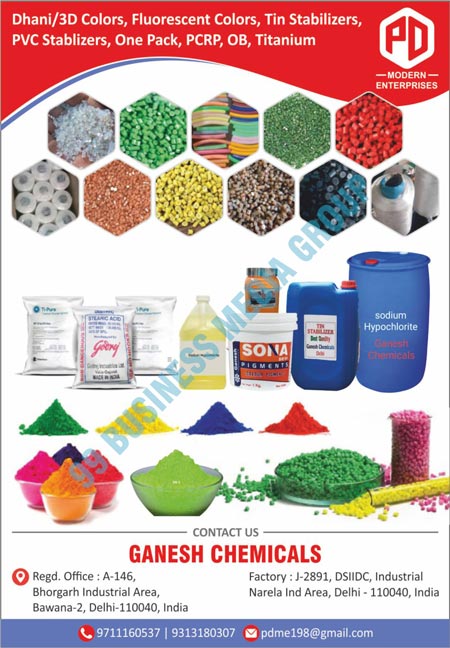 Dhani Colors, 3D Colors, Fluorescent Colors, Tin Stabilizers, PVC Stabilizers, One Pack Colors, PCRP Colors, Titaniums