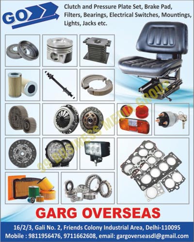 Clutch Plate Sets, Pressure Plate Sets, Brake Pads, Automotive Filters, Bearings, Electrical Switches, Automotive Mountings, Automotive Jacks, Automotive Spare Parts, Automotive Lights