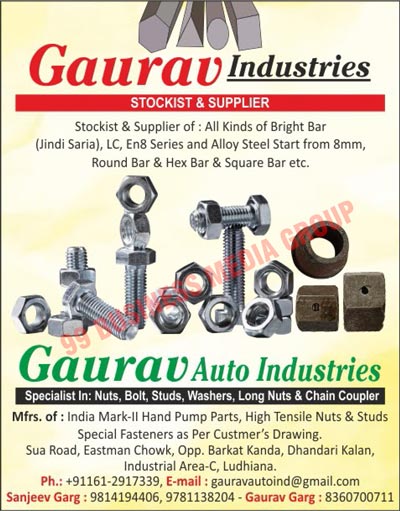 Nuts, Bolts, Studs, Washers, Long Nuts, Chain Couplers, Hand Pump Parts, High Tensile Nuts, High Tensile Studs, Fasteners