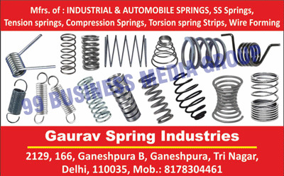 Industrial Springs, Automobile Springs, SS Springs, Tension Springs, Compression Springs, Torsion Spring Strips, Wire Formings