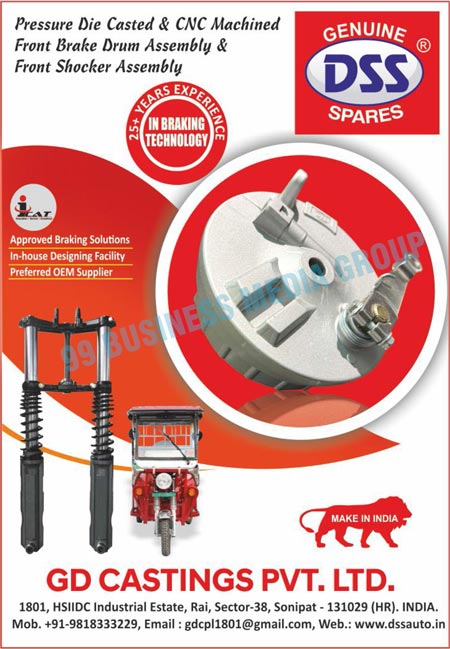 Pressure Die Casted, CNC Machined, Front Brake Drum Assemblies, Front Shocker Assemblies