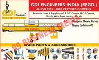 DOUBLE GIRDER EOT CRANES, SINGLE GIRDER EOT CRANES, ELECTRIC WIRE ROPE HOIST, GOLIATH CRANES, JIB CRANES, SCRAP LIFTING MAGNET, CRANE KITS, FREE STANDING BRIDGE CRANES, MATERIAL HANDLING EQUIPMENTS, DOMESTIC ELEVATORS