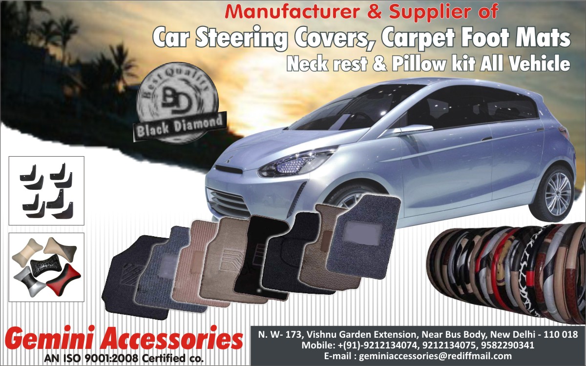 Automotive Accessories, Car Steering Covers, Car Neck Rest, Car Pillow Kit, Automotive Mats, Carpet Foot Mats,Pillow Kit For All Vehicles