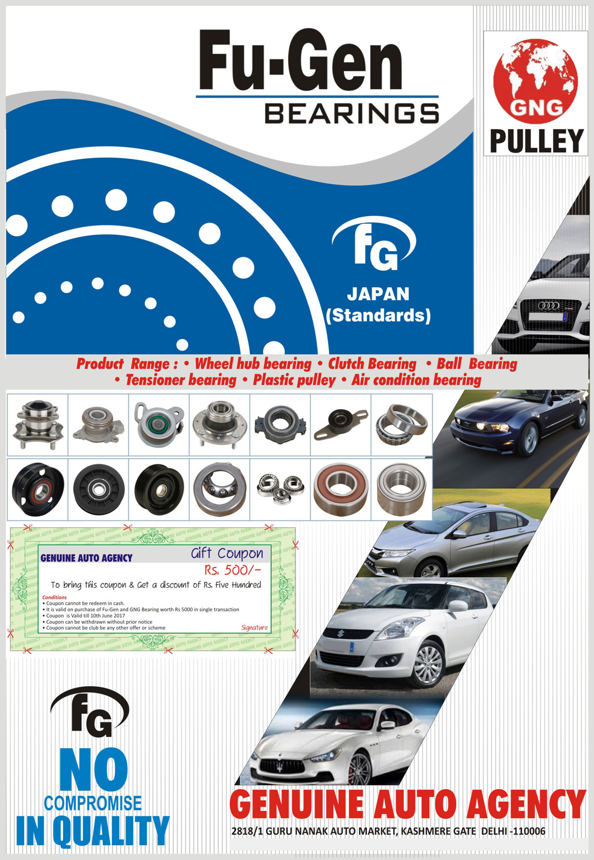 Bearings, Wheel Hub Bearings, Clutch Bearings, Ball Bearings, Tensioner Bearings, Plastic Pulleys, Air Conditioner Bearings, Alternator Pulleys