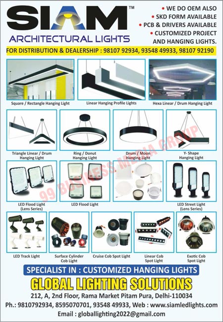 Led Lights, Hanging Lights, Architectural Lights, Square Hanging Lights Rectangle Hanging Lights, Linear Hanging Profile Lights, Linear Hanging Lights, Drum Hanging Lights, Triangle Linear Hanging Lights, Triangle Drum Hanging Lights, Ring Hanging Lights, Donut Hanging Lights, Moon Hanging Lights, Y-Shape Hanging Lights, Led Flood Lights, Led Street Lights, Lens Series Led Flood Lights, Lens Series Led Street Lights, Led Track Lights, Surface Cylinder Cob Lights, Cruise Cob Spot Lights, Linear Cob Spot Lights, Exotic Cob Spot Lights