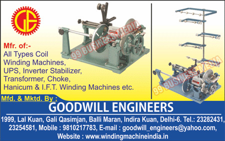 Coil Winding Machines, UPS Coil Winding Machines, Inverter Coil Winding Machines, Stabilizer Coil Winding Machines, Transformer Coil Winding Machines, Choke Coil Winding Machines, Hanicum Coil Winding Machines, IFT Winding Machines, Tube Light Choke Winding Machines, Ceiling Fan Winding Machines, Inverter Stabilizer Coil Winding Machines