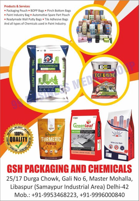 Packaging Pouches, BOPP Bags, Pinch Bottom Bags, Paint Bags, Automotive Spare Part Pouches, Readymade Wall Putty Bags, Tile Adhesive Bags