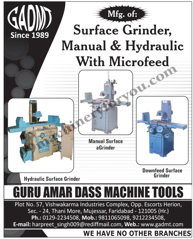 Surface Grinders, Manual Surface Grinders, Downfeed Surface Grinders, Hydraulic Surface Grinders