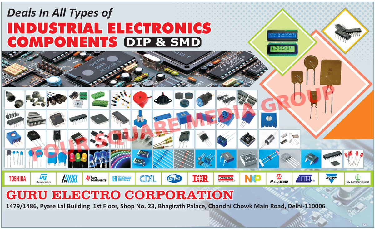 Industrial Electronic Components, SMD, Dip, Power Led, SMD Led, Led Driver Integrated Circuits, Short Key Diodes, MOV, VDR, Sensors, Mosfets, Helipot, PPTC, LDR, Integrated Circuits, ICs, Trimpot, Relays,  Capacitors, SMD Components, Diodes, Trim Pots Potentiometers, Transistors, Tantalum Capacitors, Integrated Circuits, Connectors, Integrated Circuit Sockets, DC to DC Converters, IGBTs, Resistances, Networks, Varistors, Capacitors, Led Display, Crystals, Oscillators