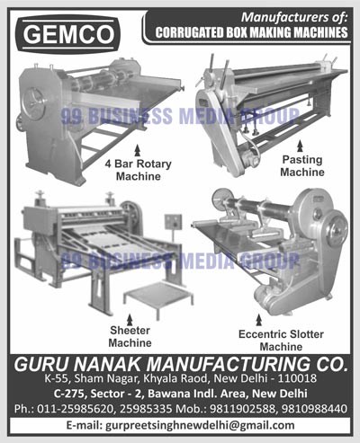 Corrugated Box Making Machines Four Bar Rotary Machines, 4 Bar Rotary Machines, Pasting Machines, Sheeter Machines, Eccentric Slotter Machines