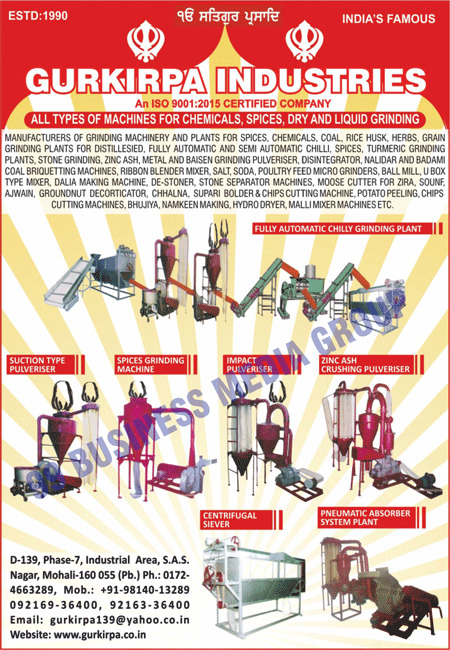 Chemical Grinding Machines, Spice Grinding Machines, Dry Grinding Machines, Liquid Grinding Machines, Fully Automatic Chilly Grinding Plants, Suction Type Pulverisers, Spices Grinding Machines, Impact Pulverisers, Zinc Ash Crushing Pulverisers, Centrifugal Sievers, Petro Coke Pulverising Gas, Glass Factories Coal Fuel Save Devices, Rerolling Mills Coal Fuel Save Devices, Distilleries, Mild Steel Body Agricultural Pulverisers, Automatic Grain Grinding Plants, Chemical Grinding Impact Pulverisers, Stone Grinding Impact Pulverisers, Zinc Ash Crushing Pulverisers, Metal Grinding Impact Pulverisers, Baisen Impact Pulverisers, Mild Steel Body Disintegrator Hammer Mills, Mild Steel Body Pipes, Nalidar Coal Briquetting Machines, Mild Steel Body Engg Type, Badami Coal Briquetting Machines, Ribbon Blenders, Husk Grinders, Spice Grinder Pulverisers, Herbs Grinder Pulverisers, Salt Feed Micro Grinders, Soda Grinder Pulverisers, Poultryfeed Micro Grinder Pulverisers, Ball Mill Type Mixer Machines, U Type Poultryfeed Mixers, Drum Type Poultryfeed Mixers, Dalia Making Machines, De Stoner Machines, Stone Separator Machines, Chhalna Cutting Machines, Decorticator Opener Machines, Supari Bolder Cutting Machines, Chips Cutting Machines, Pista Cutting Machines, Potato Peeling Machines, Chips Making Machines, Bhujiya Making Machines, Namkeen Making Machines, Hydro Dryer Machines, Malli Mixers Machines, Dhoop Batti Machines, Peethi Wet Machines, Zeera Cutters, Cumin Seed Cutters, Sounf Moose Cutters, Ajwain Moose Cutters, Ribbon Blender Mixers, Pneumatic Absorber System Plants, Chemical Machines, Coal Machines, Rice Husk Machines, Herbs Machines, Fully Automatic Machines, Semi Automatic Chilli Grain Grinding Plants, Turmeric Grinding Plants, Poultry Feed Micro Grinders, Ball Mills, U Box Type Mixers, Ziras Moose Cutters, Baisen Grinding Pulverisers, Distillesied Grain Grinding Plants, Spices Grain Grinding Plants, Stone Grinding Pulverisers, Zinc Ash Grinding Pulverisers, Disintegrator Coal Briquetting Machines, Soda Feed Micro Grinders, Groundnut Decorater Machines