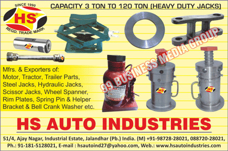 Motor Parts, Tractor Parts, Steel Jacks, Hydraulic Jacks, Scissor Jacks, Wheel Spanners, Rim Plates, Tyre Levers, Heavy Vehicle Helper Brackets, Heavy Duty Jacks, BC Washers, Spring Pins, Trailer Parts, Spring Helpers, Bell Crank Washers, Bracket Crank Washers