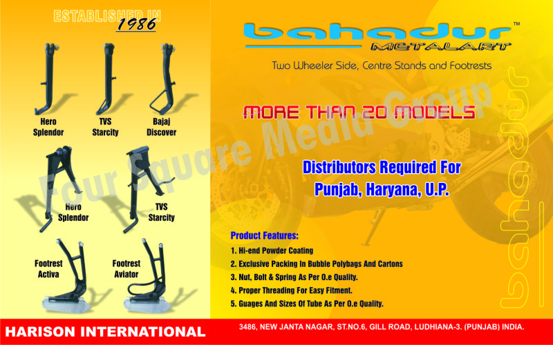 Two Wheeler Side Stands, 2 Wheeler Side Stands, Two Wheeler Centre Stands, 2 Wheeler Centre Stands, Two Wheeler Footrests, 2 Wheeler Footrests