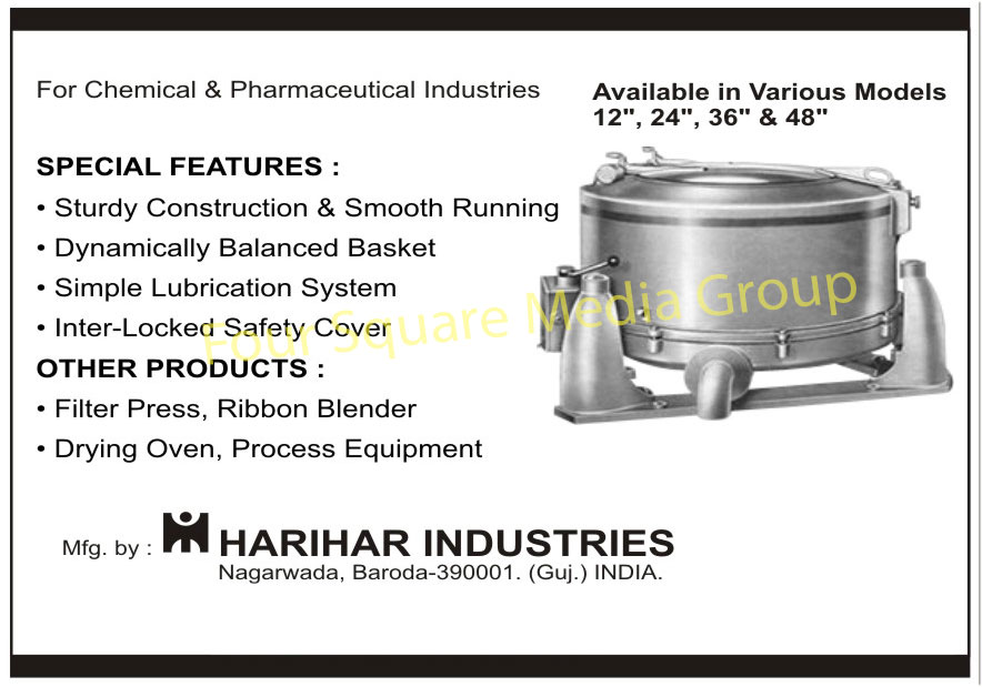 Chemical Centrifuges, Pharmaceutical Centrifuges, Filter Presses, Ribbon Blenders, Drying Ovens, Process Equipments,Centrifuge, Forced Draught Dryer, Planetary Mixer, Laundry Machines, Reaction Vessels