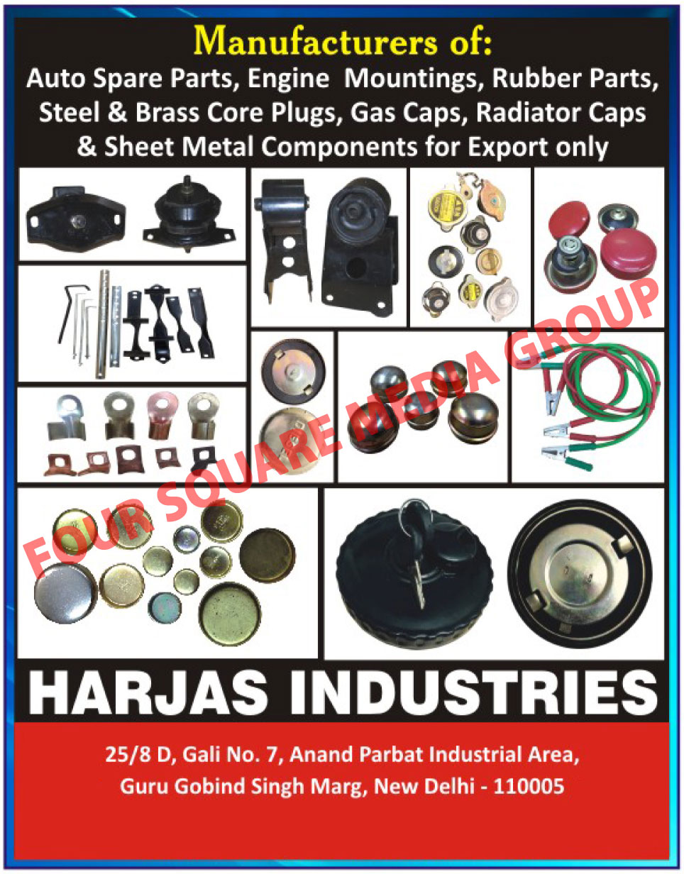 Engine Mountings, Rubber Parts, Steel Core Plugs, Brass Core Plugs, Gas Caps, Radiator Cap, Sheet Metal Components, Automotive Spare Parts