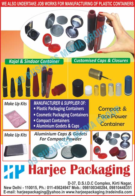 Plastic Packaging Containers, Cosmetic Packaging Containers, Cosmetic Aluminium Caps, Cosmetic Customized Caps, Cosmetic customized Closures, Cosmetic Customized Caps, Make Up Kits, Compact Aluminum Godets, Kajal Containers, Sindoor Containers, Face Powder Containers, Cosmetics Containers, Plastic Container Job Works, Compact Containers