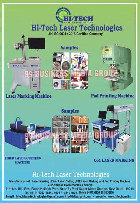 Laser Marking Machines, Pad Printing Machines, Fiber Laser Cutting Machines, Co2 Laser Marking Machines