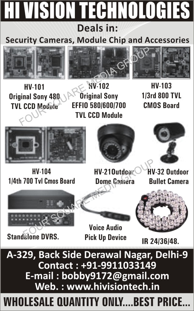 TVL CCD Modules, CCD Boards, AHD Boards, CVI Boards, TVL CMOS Boards, Dome Cameras, Bullet Cameras, Standalone DVR, Standalone Digital Video Recorders, Voice Audio Pick Up Devices, IR 24, IR 36, IR 48