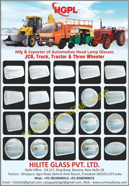 Automotive Head Lamp Glasses, JCB Head Lamp Glasses, Truck Head Lamp Glasses, Tractor Head Lamp Glasses, Three Wheeler Head Lamp Glasses