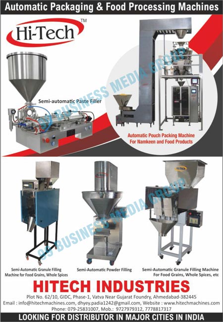 Automatic Packaging Machines, Food Processing Machines, Semi Automatic Paste Filter Machines, Namkeen Automatic Pouch Packing Machines, Food Product Automatic Pouch Packing Machines, Food Grain Semi Automatic Granule Filling Machines, Whole Spices Semi Automatic Granule Filling Machines, Semi Automatic Powder Filling Machines