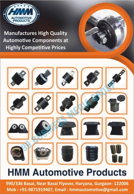 Automotive Components, Torque Rod Bushes, Hollow Pads, Rubber Bushes, Cabin Mountings, Rubber Pads