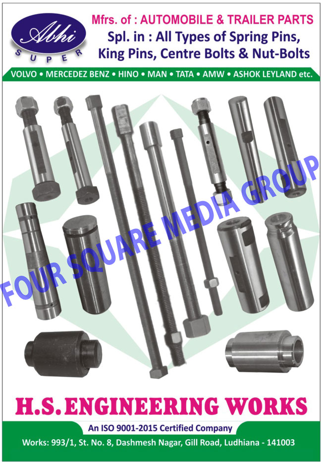 Automotive Parts, Automobile Parts, Spring Pins, Centre Bolts, Automotive Spare Parts, Springs, Nut, Bolts, Trailer Parts, King Pins