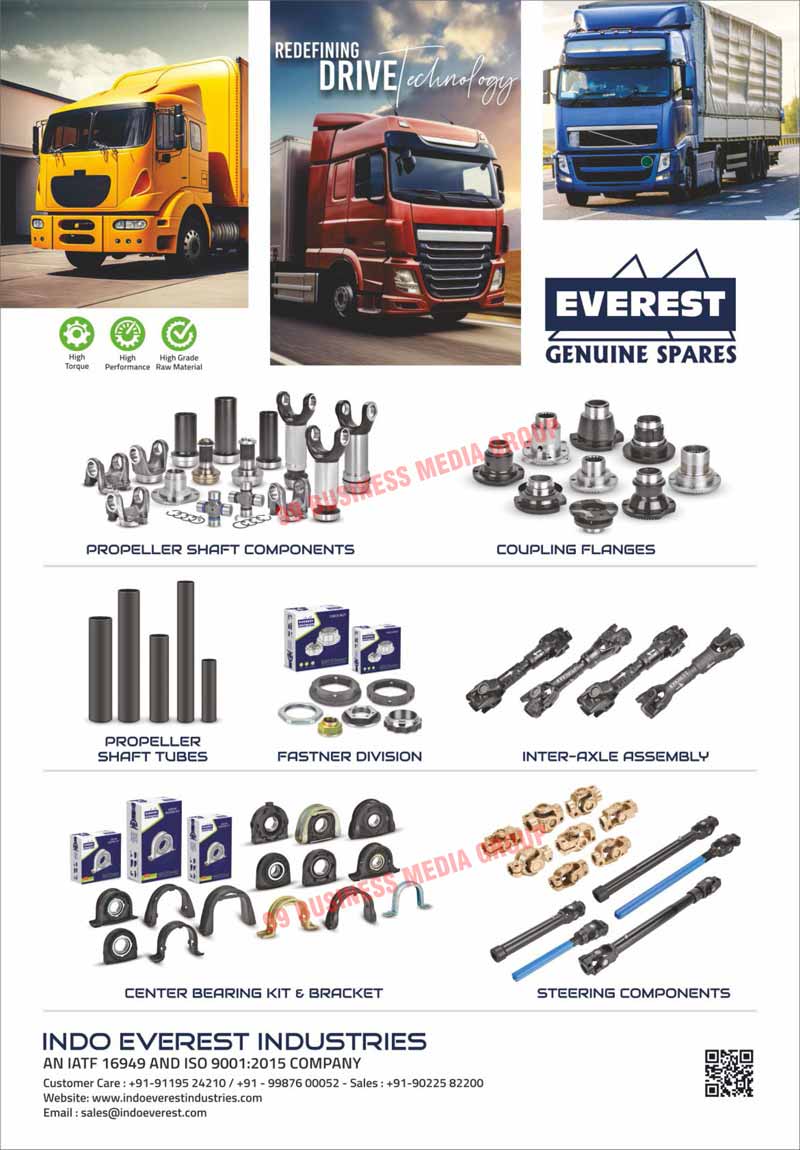 Automotive Spare Parts, Propeller Shaft Components, Coupling Flanges, Propeller Shaft Tubes, Fasteners, Fastener Division, Inter Axle Assemblies, Center Bearing Kits, Center Bearing Brackets, Steering Components