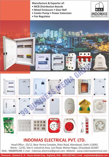 MCB Distribution Boxes, Metal Enclosures, Cooler Pumps, Door Bells, Power Extensions, Fan Regulators