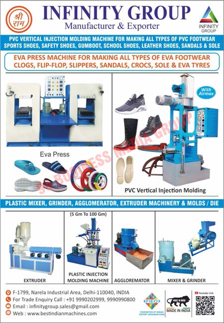 PVC Vertical Injection Molding Machines, Vertical Injection Molding Machines, Footwear Sports Shoes Making PVC Vertical Injection Molding Machines, Safety Shoes Making PVC Vertical Injection Molding Machines, Gumboot Making PVC Vertical Injection Molding Machines, School Shoes Making PVC Vertical Injection Molding Machines, Leather Shoes Making PVC Vertical Injection Molding Machines, Sandal Making PVC Vertical Injection Molding Machines, Sole Making PVC Vertical Injection Molding Machines, EVA Press Machines, Footwear Clogs Making EVA Press Machines, Flip Flop Making EVA Press Machines, Slipper Making EVA Press Machines, Sandal Making EVA Press Machines, Crocs Making EVA Press Machines, Sole Making EVA Press Machines, Tyre Making EVA Press Machines, Plastic Mixers, Grinders, Agglomerators, Extruder Machineries, Extruder Moulds, Extruder Dies, Plastic Injection Molding Machines