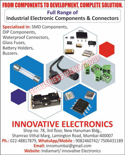 Industrial Electronic Components, Industrial Electronic Connectors, SMD Components, Dip Components, Waterproof Connectors, Glass Fuses, Battery Holders, Buzzers