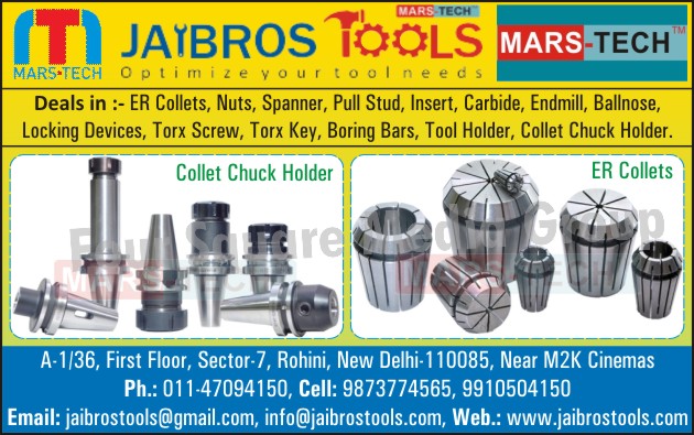 Collet Chuck Holders, ER Collets, Nuts, Spanners, Pull Stud, Insert, Carbide, End Mill, Ballnose, Locking Devices, Torx Screw, Torx Key, Boring Bars