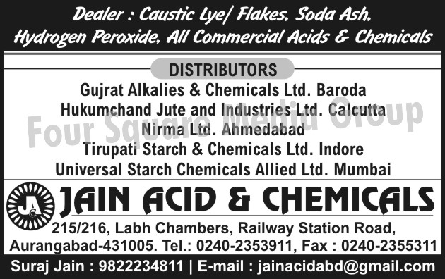 Caustic Lyes, Caustic Flakes, Soda Ash, Hydrogen Peroxide, Commercial Acids, Commercial Chemicals