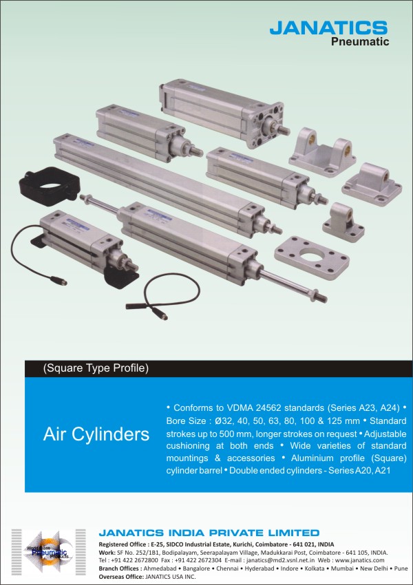 Filter, Air Cylinders, Rodiess Cylinders, Compact Cylinders, Valves, Pu Tubings, Coiled Hoses, Tube Cutter, Air Blow Gun, Flow Control Valves