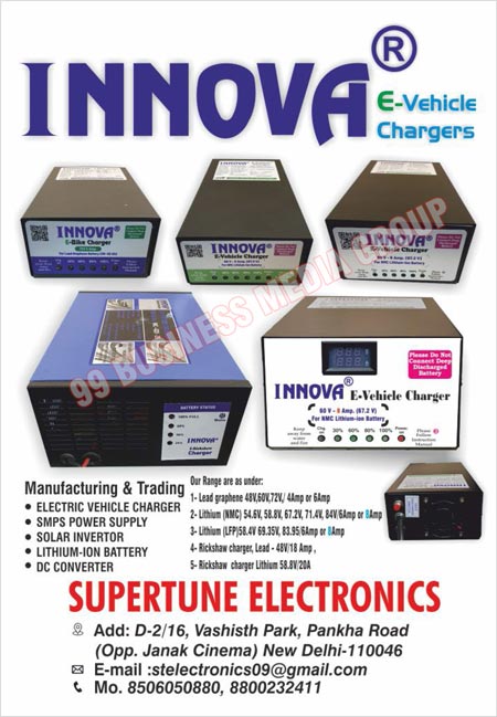 Electric Vehicle Chargers, SMPS Power Supplies, Solar Inverters, Lithium Ion Batteries, DC Converters, Rickshaw Charger Lithium