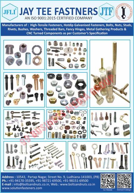 High Tensile Fasteners, Hot Dip Galvanized Fasteners, Bolts, Rivets, Studs, Bushes, Washers, Threaded Bars, Fancy Hinges, Nylon Fasteners, Metal Gathering Items, CNC Turned Components, Metal Gathering Products, Trop Items, Steel Metal Components, Fabrication Items, Semi Precision Items, Nuts