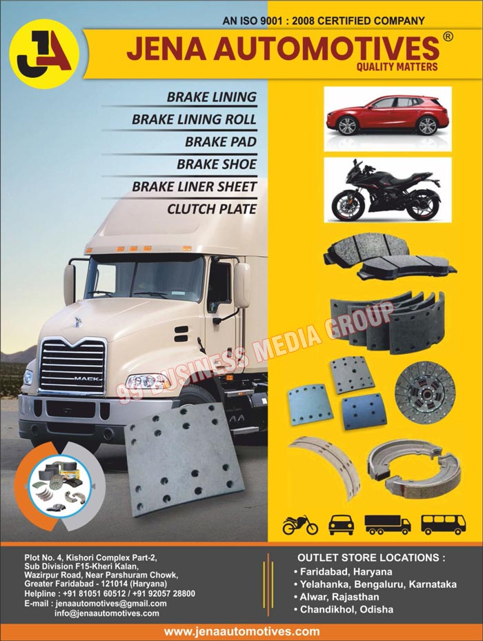 Brake Linings, Brake Lining Rolls, Brake Pads, Brake Shoes, Brake Liner Sheets, Clutch Plates