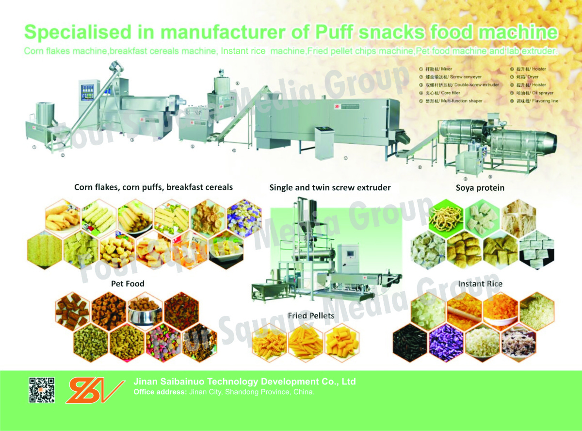 Puff Snacks Food Machines, Corn Flakes Machines, Breakfast Cereals Machines, Instant Rice Machines, Fried Pallet Chips Machines, Fried Pallet Wafers Machines, Pet Food Machines, Lab Extruders, Puff Snacks Food Machines, Single Screw Extruders, Twin Screw Extruders, Soya Protein Machines