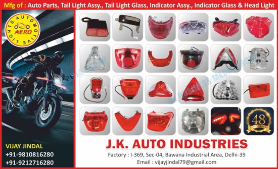 Auto Parts, Tail Light Assemblies, Tail Light Glasses, Indicator Assemblies, Indicator Glasses, Head Lights