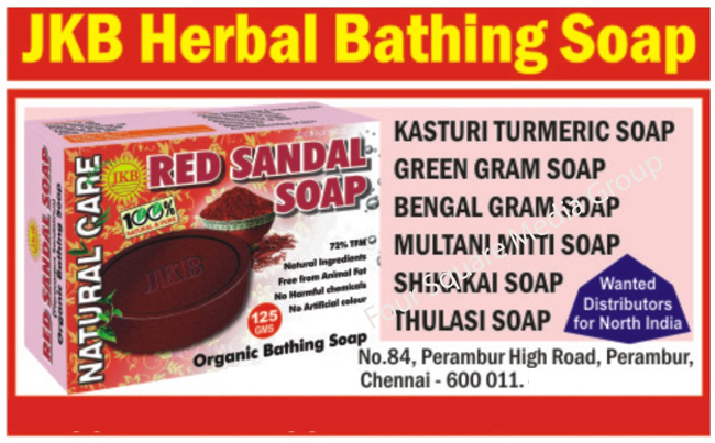 Herbal Bathing Soaps, Red Sandal Soap, Kasturi Turmeric Soap, Green Gram Soap, Bengal Gram Soap, Multani Mitti Soap, Shikakai Soap, Thulasi Soap, Tulsi Soap