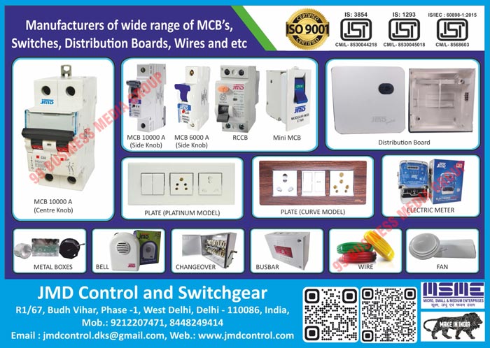 MCBs, Switches, Distribution Boards, Wires, RCCBs, Mini MCBs, Side Knob MCBs, Centre Knob MCBs, Platinum Model Plates, Curve Model Plates, Metal Boxes, Electric Bells, Changeover MCBs, Busbars, Fans, Electric Meters