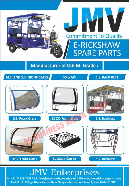 E-Rickshaw Spare Parts, MS Front Glasses, SS Front Glasses, SS Back Rest, OD Front Glasses, Luggage Carriers